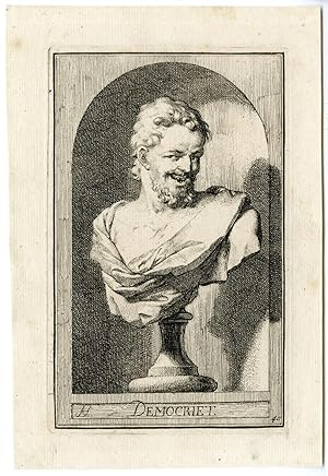 Antique Print-DEMOCRITUS-GREEK PHILOSOPHER-BUST-PORTRAIT-HOUBRAKEN after unknown artist-c.1710