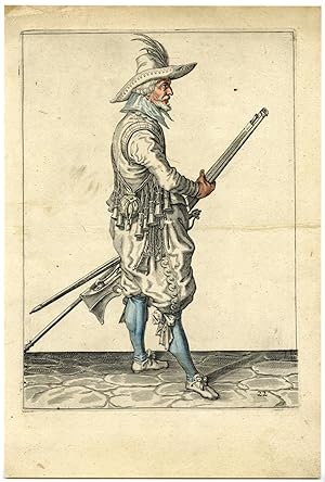 Antique Print-MILITARY-MUSKETEER-MUSKET-GUN-RIFFLE-PL.22-DE GHEYN after own design-1608