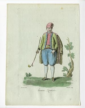 2 Antique Prints-WOMAN-MAN-ZANTE-GREECE-COSTUME-Desrais-Grasset-Mixelle-1784