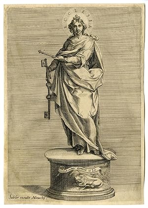 Rare Antique Master Print-ECCLESIA-CHURCH-FAITH-Sadeler Family)-c. 1550-1650