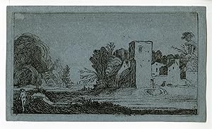 Antique Print-LANDSCAPE WITH SQUARE TOWER-ANONYMOUS after VAN DE VELDE-1610