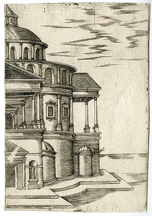 Rare Antique Master Print-EXTERIOR CLASSICAL TEMPLE-ARCHITECTURE-du Cerceau-1550