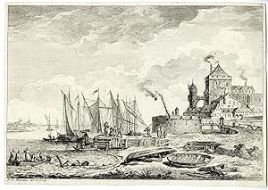 CASTLE-RHINE-RIVER-BOAT-HARBOUR-PORT F. WEIROTTER, c. 1750