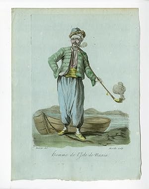 2 Antique Prints-WOMAN-MAN-ISLAND NAXIA-GREECE-COSTUME-Grasset-Mixelle-1784