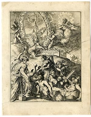 Antique Print-TITLE ENGRAVING-JESUS AT CROSS-ALLEGORY-C-HOOGHE after VIGNE-1694