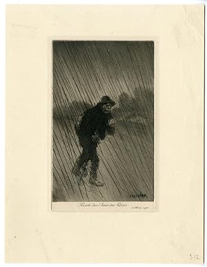 Antique Print-MAN WALKING IN RAIN-THEOPHILE STEINLEN after own design-1911