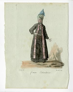 2 Antique Prints-WOMAN-MAN-ICELAND-COSTUME-Desrais-Grasset-Mixelle-1784