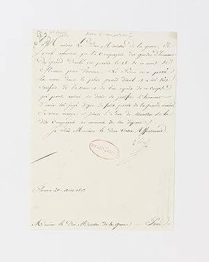 A letter signed by Elisa Bonaparte to her brother Napoleon's Minister of War, Henri-Jacques-Guill...