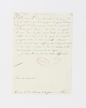 A letter signed by Elisa Bonaparte to her brother Napoleon's Minister of War, Henri-Jacques-Guill...