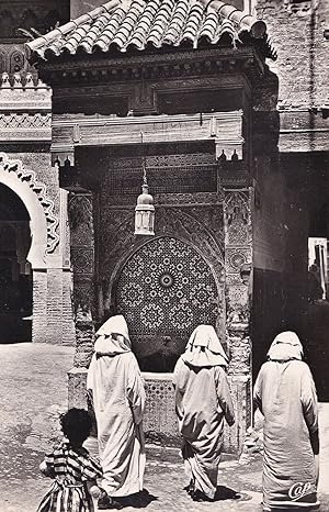 Fes La Fontaine Nejjarine Vintage Real Photo Morocco Postcard