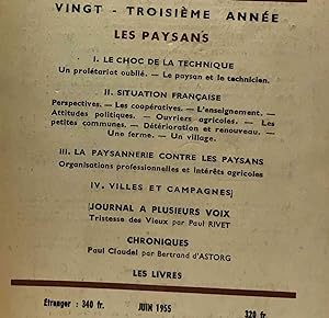 Les paysans - Esprit - 23e année n°6 juin 1955