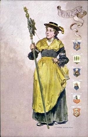 Wappen Künstler Ansichtskarte / Postkarte Ethofer, Pinzgau, Frau in Tracht aus dem Salzburgerland