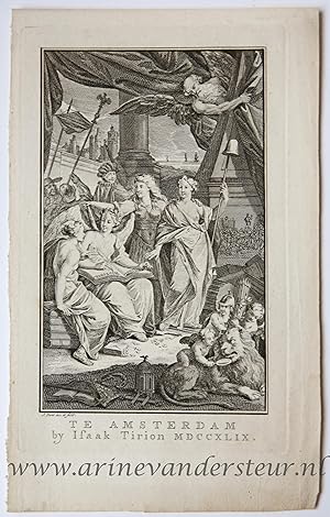 [Antique title page, 1749] Allegorical frontispiece with History writing on an open book / Allego...