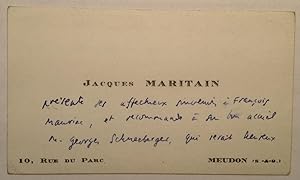 Autographed Note in French on a Personal Card