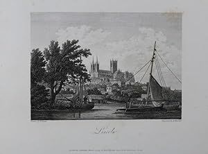 Original Antique Engraving Illustrating a View of Lincoln. Engraved By B. Howlett and Dated 1797