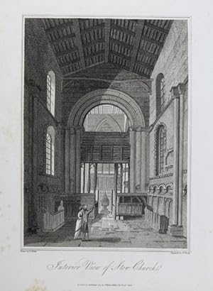 Original Antique Engraving Illustrating a Print of the Interior View of Stow Church in Lincolnshi...