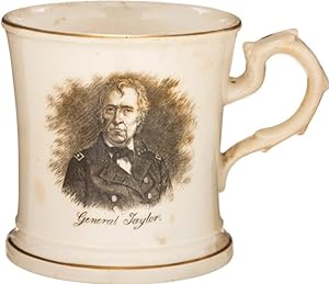 CAMPAIGN SOFT PASTE MUG WITH TRANSFER PORTRAITS OF "GENERAL TAYLOR" AND "WASHINGTON" ON EITHER SI...