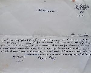 [THE LAST OTTOMAN CHIEF OF THE STATE COUNCIL] Autograph document signed 'Sûrâ-yi Devlet reisi Tev...