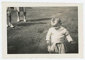 WANDERING TODDLER CONSIDERS THE GROUND VINTAGE SNAPSHOT PHOTO