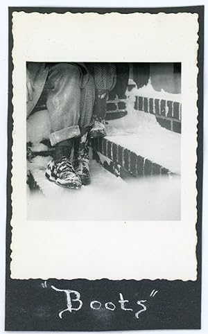 ABSTRACT VINTAGE SNAPSHOT PHOTO - BOOTS IN THE SNOW