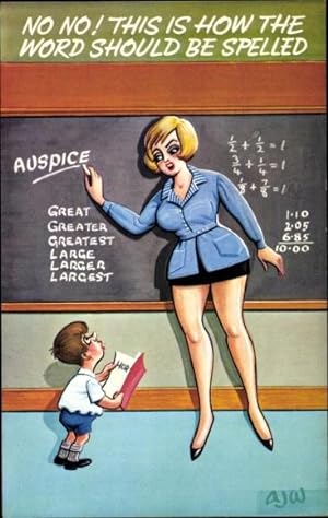 Künstler Ansichtskarte / Postkarte No, No .This is how the Word., Blondin als Lehrerin, Kind mit ...
