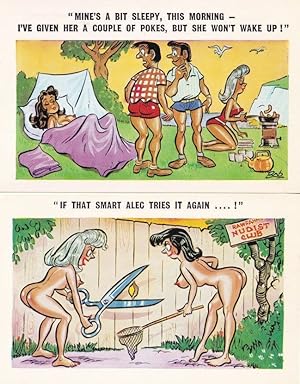 Nudist Colony Camp Camping Site 2x Comic Postcard s