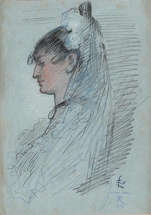 Andalouse. Dessin au pastel signé, 1879