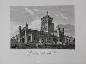 Original Antique Engraving Illustrating a Print of Great Grimsby Church in Lincolnshire. Engraved...