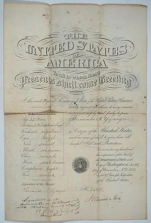 1872 American Passport, signed by Hamilton Fish and Fernando Yznaga