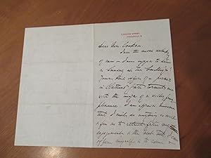 Signed Letter From Henry James To Mrs. Montagu Cookson December 15, 1880