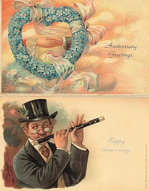 Man Playing Magic Wand Flute Happy Anniversary 2x Postcard s