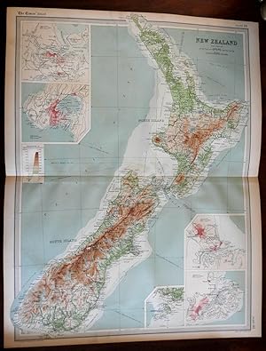 New Zealand Auckland Wellington Christchurch Dunedin c. 1920 large detailed map