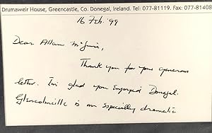 Brian Friel. Autograph Note Signed