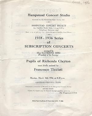 Francesco Ticciati Hampstead 1930s Programme Theatre Ephemera