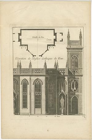 Pl. 26 Antique Print of the Gothic Church of Kew by Le Rouge (c.1785)