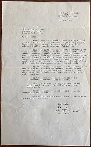 Lt.-Col. Herbert Fairlie Wood Typed Signed Letter