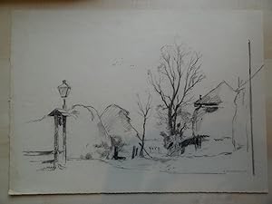 Antique Drawing-FARM-HAYSTACKS-LANDSCAPE-Vreedenburgh-ca. 1930