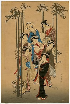 Japanese Antique Print-GEISHAS-BAMBOO-Anonymous-c.1900