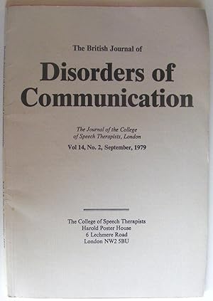 The British Journal Disorders of Communication Volume 14 No 2 September 1979