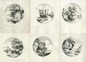 6 Rare Antique Master Prints-SERIES LANDSCAPES-FRENCH-LeBxxx-Anonymous-c.1700