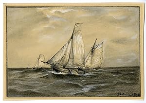 Antique Drawing-DUTCH SAILING SHIPS-Langeraat-1934