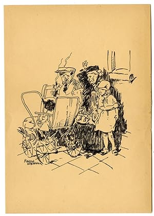 Antique Drawing-FAMILY WITH CHILDREN-BRABANT-Moerkerk-c.1900