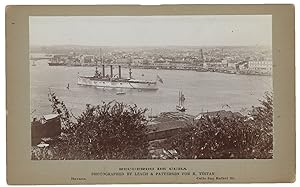 Mounted Albumen Print of an American Warship in Havana Harbor, Published as part of the "Recuerdo...