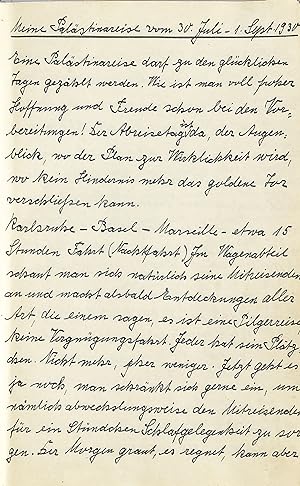 "Meine Palästinareise vom 30. Juli - 1. Sept. 1930." Deutsche Handschrift auf Papier. Lateinische...