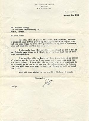 TYPED LETTER Signed by Ellerton M. Jette (1899-1986), President of C. F. Hathaway Co.
