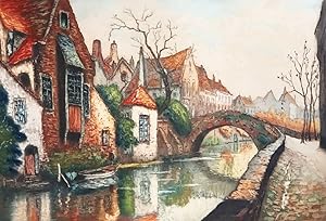 Estampe originale Aquatinte gravure couleurs Bruges