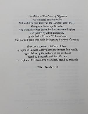 The Quest for Gilgamesh; with an original lithograph by Michael Ayrton.