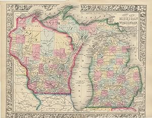 County Map of Michigan and Wisconsin