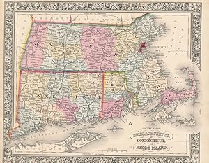 County Map of Massachusetts, Connecticut, and Rhode Island