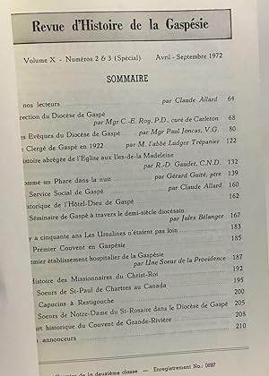 Revue d'histoire de la Gaspésie - volume X numéro 2 et 3 avril septembre 1972